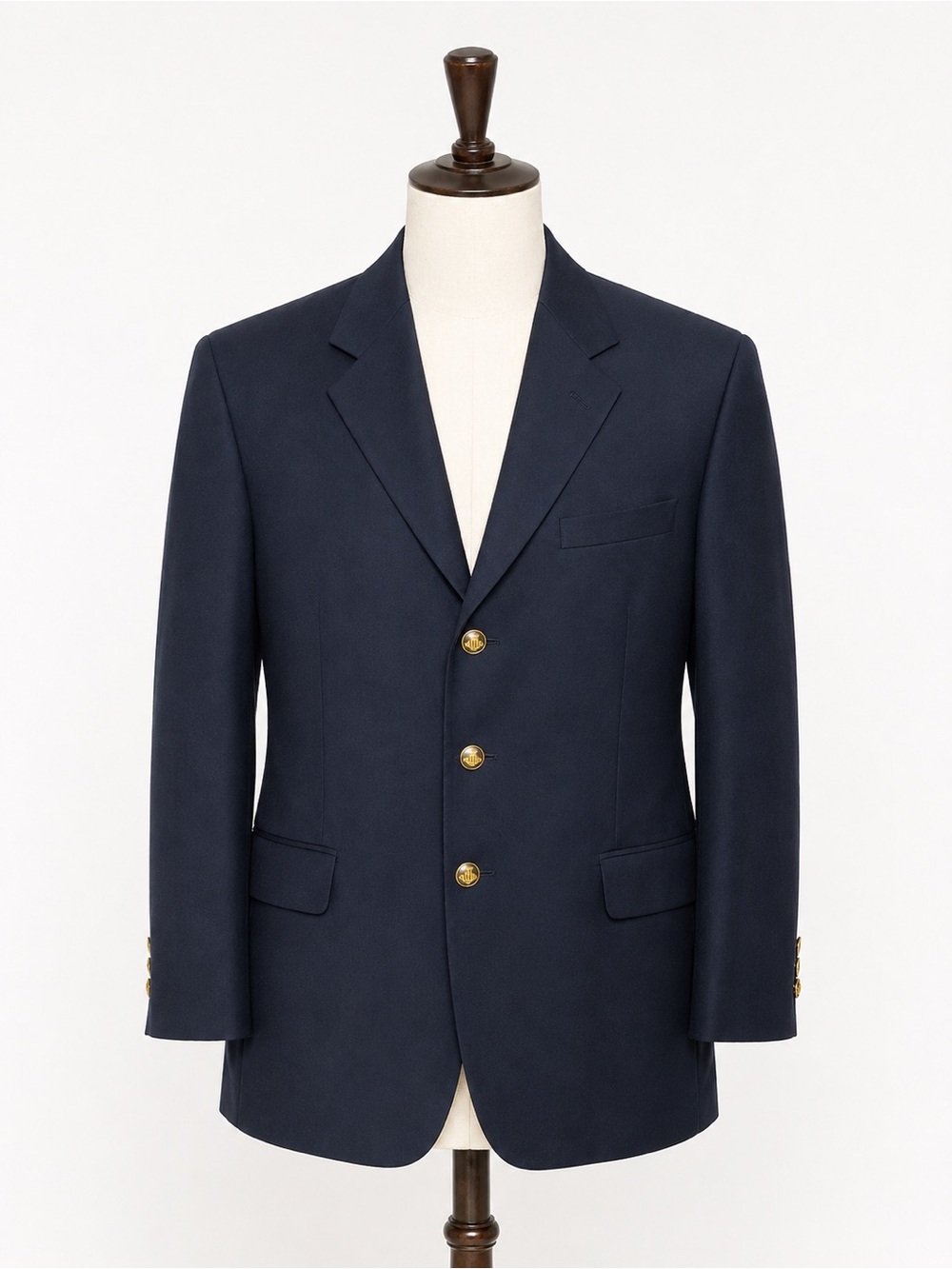 Men’s Navy Super 120s Merino Wool Blazer Gold Crest Buttons 3 Button Sport Coat
